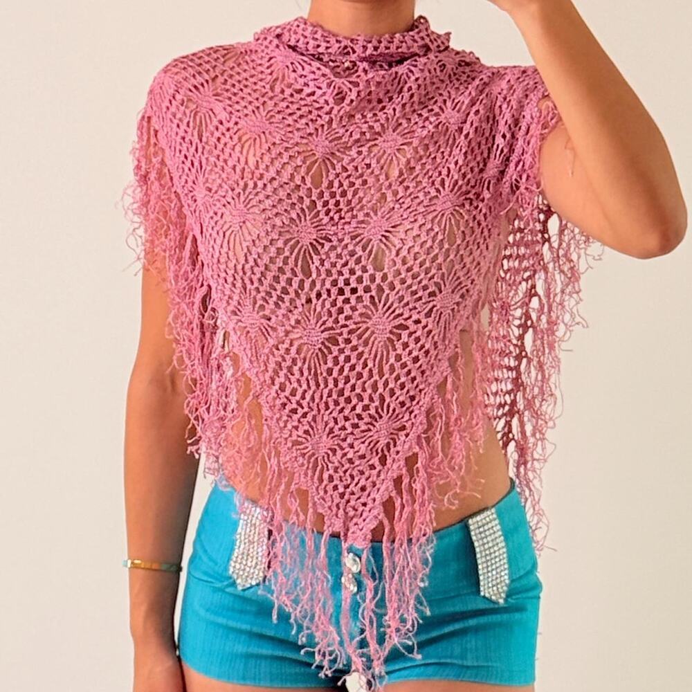 Pink Knitted Shawl/ Cover Up